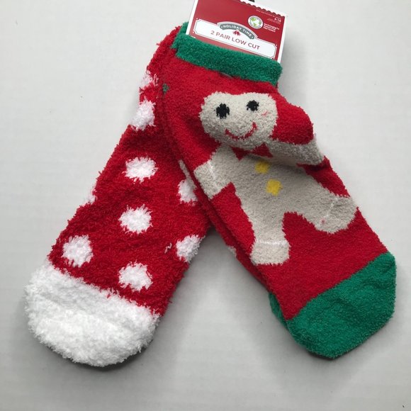2 Pair Pack Holiday Time Women's Low Cut Socks Red/Green Gingerbread Man 4-10 - Picture 3 of 6